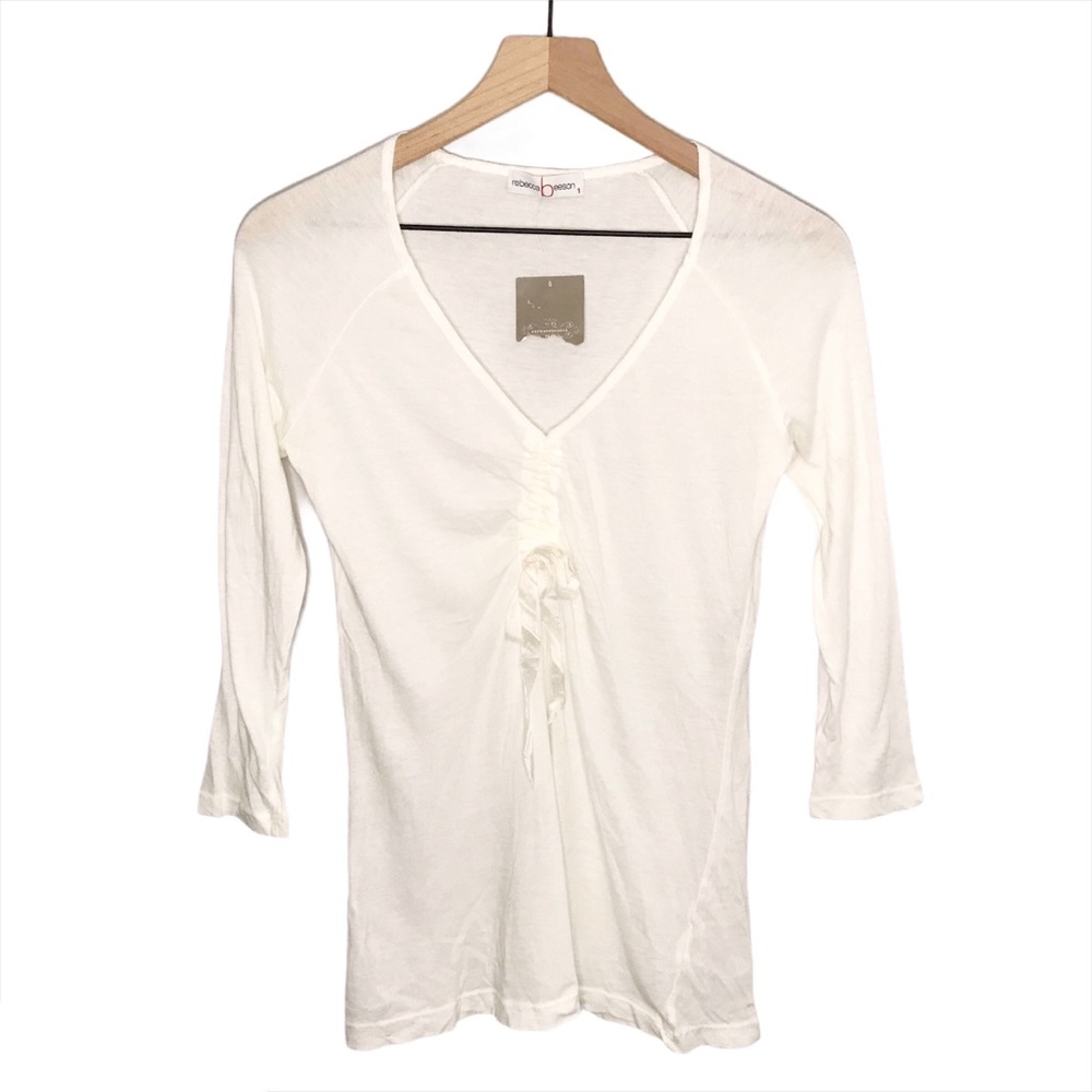 NWT NEW Anthropologie Rebecca Beeson Long Sleeve V Neck Cinch Top 1 S FLAW